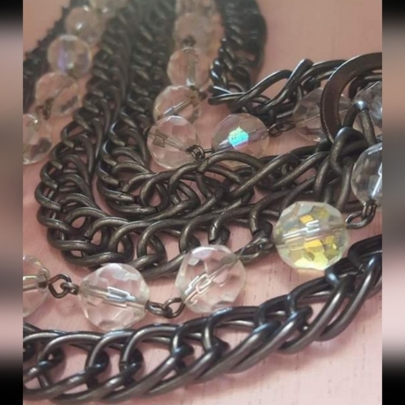 Vtg 60s Italy pewter Mary baby jesus Swarovski beads chunky chain necklace NWT - Picture 7 of 16